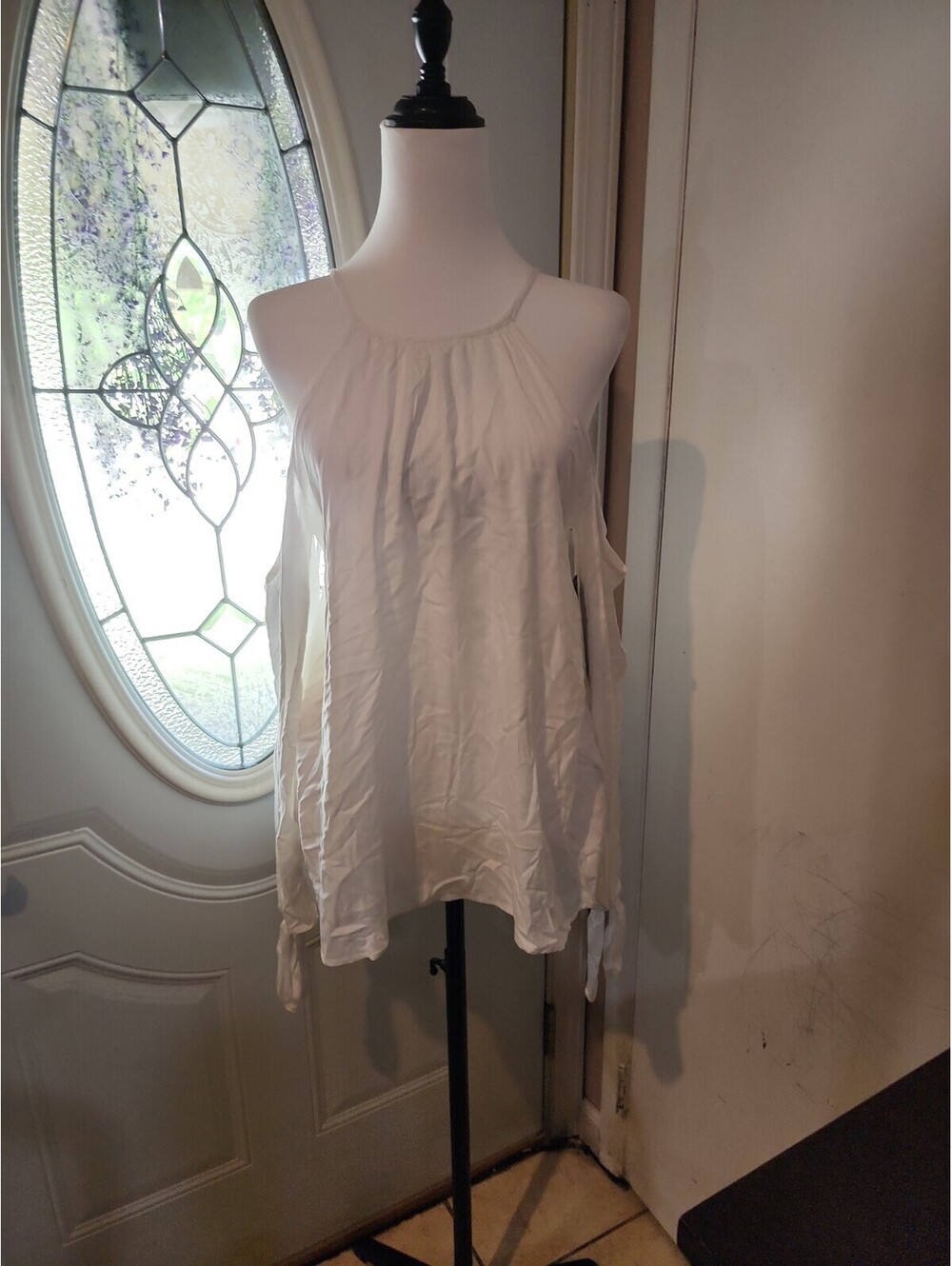 Charlotte Russe Blouse Women M White Cold Shoulder Long Sleeve 161959